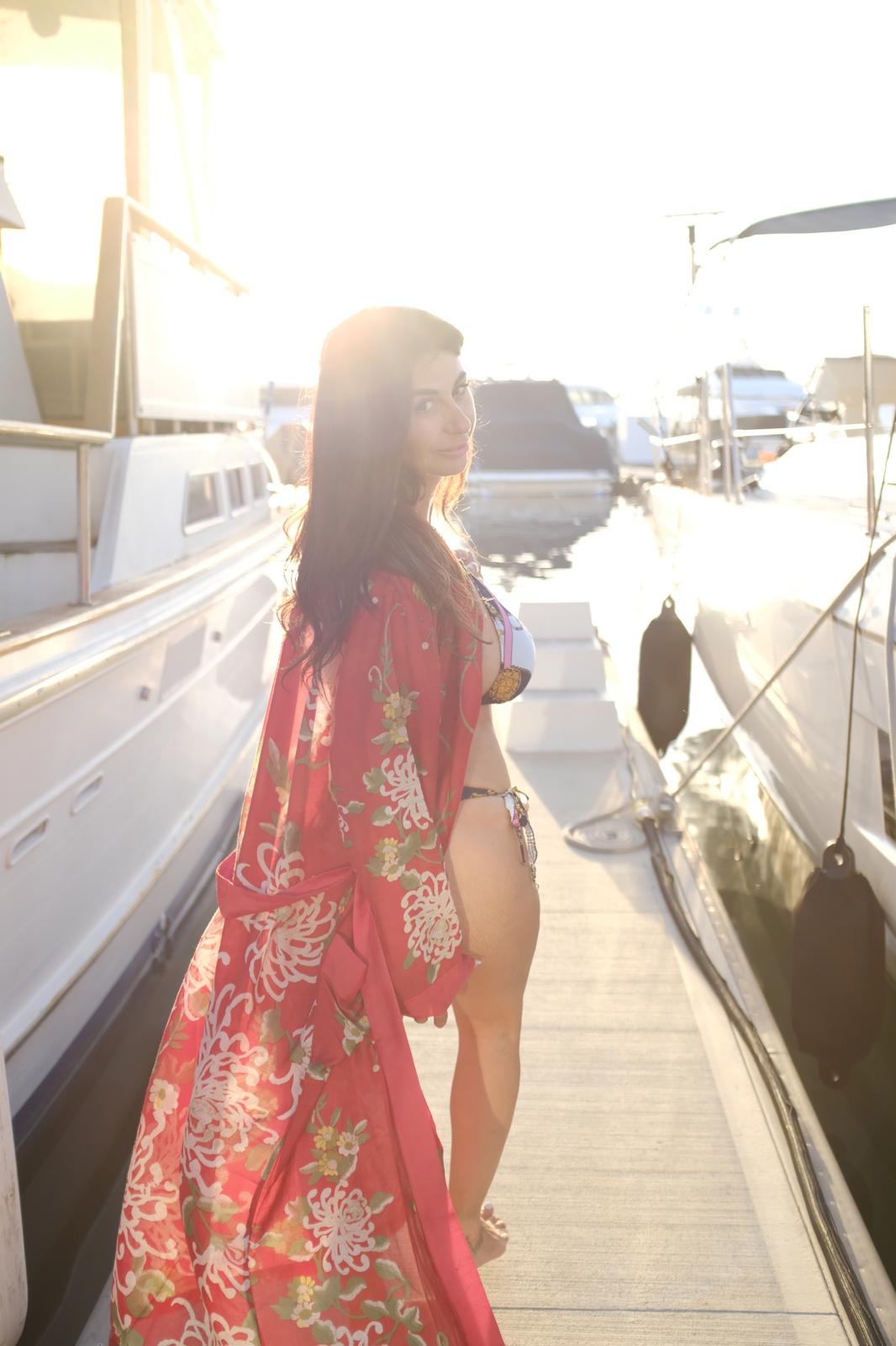 Veronica at the marina at golden hour
